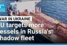 Large oil tanker traversing choppy seas, representing a vessel in Russia's shadow fleet.