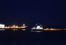 A large oil tanker at sea, relevant to sanctions on Russian oil transport.