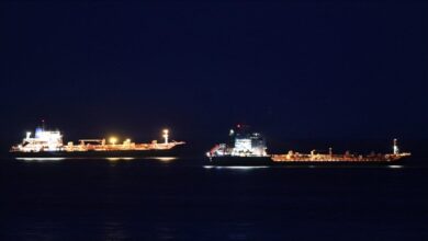 A large oil tanker at sea, relevant to sanctions on Russian oil transport.