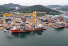 Equinor (Statoil) offshore module lifted by heavy cranes, illustrating heavy transport.