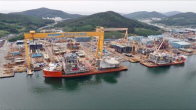 Equinor (Statoil) offshore module lifted by heavy cranes, illustrating heavy transport.