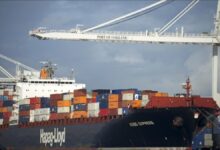 A large container feeder ship, central to China's naval arsenal conversion.