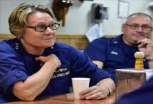 U.S. Coast Guard Vice Adm. Linda Fagan in blue uniform.