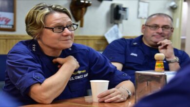 U.S. Coast Guard Vice Adm. Linda Fagan in blue uniform.