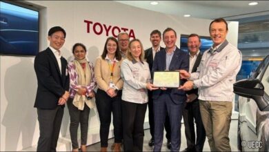 UECC car carrier ship with Toyota vehicles, showcasing the 'Sail for Change' initiative.