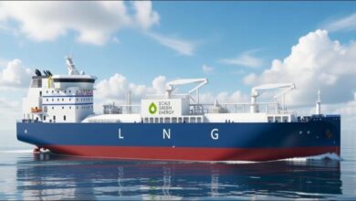 An LNG bunkering vessel on the water, representing the Enagas and Naturgy partnership.