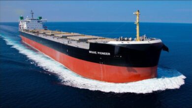 Cargill's 'Brave Pioneer' methanol-fueled bulker sails on the open sea.