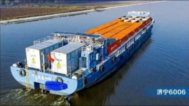 Modern battery-powered ship illustrating green shipping innovation for China's maritime industry.