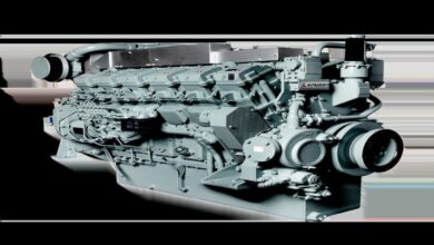 Large Mitsubishi Tier 4 marine engine from Laborde Products.