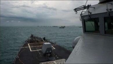 U.S. Navy warship USS Sampson transits a strategic Indonesian sea lane, Strait of Malacca.