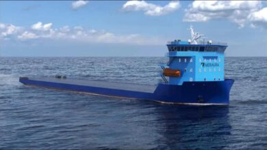 A rendering of Meriaura's new future-ready open-deck carrier vessel.