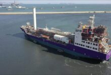 A Northern Lights CO2 tanker vessel on the ocean, expanding its shipping fleet.