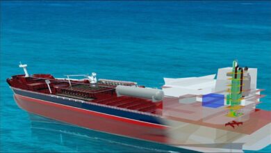 A large cargo ship at sea, representing maritime transport and efforts for carbon emissions savings.