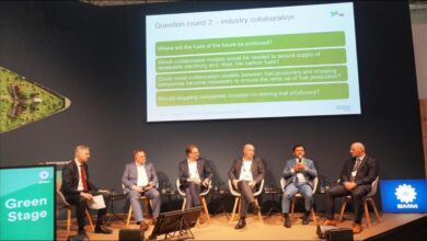 Pertamina tanker ship receives marine fuel from a bunkering vessel.