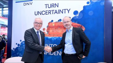 A ship featuring the ABB Dynafin electric propulsion system, inspired by a whale's tail design.