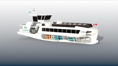 A modern HADAG Typ 2030e electric ferry for Hamburg, powered by Lehmann Marine batteries.