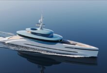 A sleek Feadship superyacht, representing the company joining the Nuclear Energy Maritime Organization.