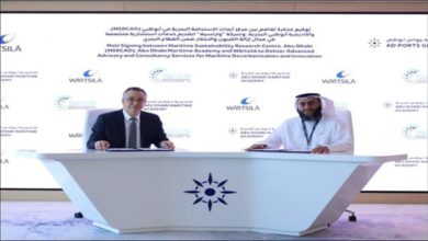 Representatives from Wärtsilä and Abu Dhabi Maritime Academy at a collaboration event.