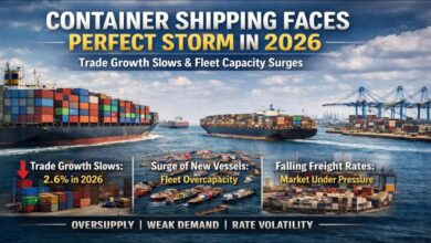 A large container ship at sea, reflecting the ongoing vessel scrapping in the industry.