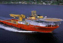 The offshore vessel Normand Mermaid sailing on calm waters.