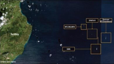 Satellite view of the Russian freighter Sparta IV navigating near Sardinia.