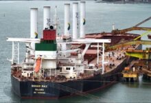 The Sohar Max vessel equipped with Anemoi wind propulsion rotors.