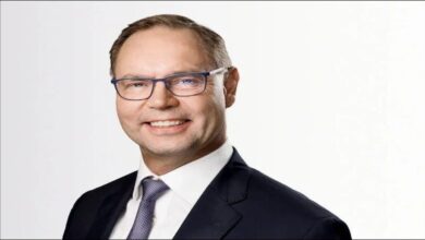 A container ship being serviced by cranes at a busy port, symbolizing logistics and infrastructure.