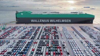 Wallenius Wilhelmsen Shaper Class RoRo vessel sailing on the open sea.