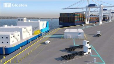 A rendering shows a floating nuclear power plant from Glosten and Core-Power docked at a port.