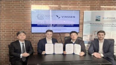 Illustration of a feeder vessel showing the hydrogen fuel cell retrofit for maritime decarbonization.