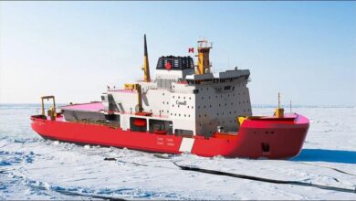 Seaspan's facility showing a heavy polar icebreaker under construction.