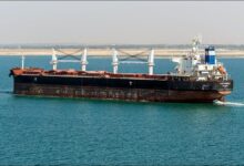 Star Bulk's dry bulk carrier Star Monica navigates the Suez Canal.