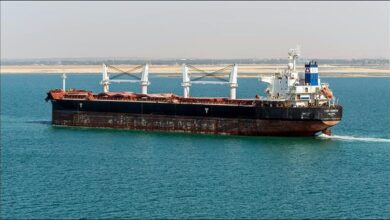 Star Bulk's dry bulk carrier Star Monica navigates the Suez Canal.