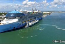 LNG bunkering operation with a Royal Caribbean cruise ship at Port Canaveral.