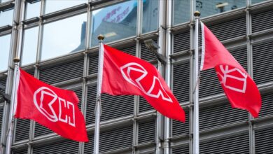 Container ship loaded by cranes at a busy port, illustrating global shipping and port operations.
