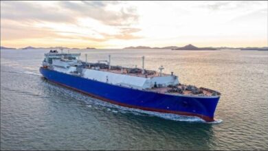 A large liquefied natural gas (LNG) carrier sailing on the open sea, representing the new order.