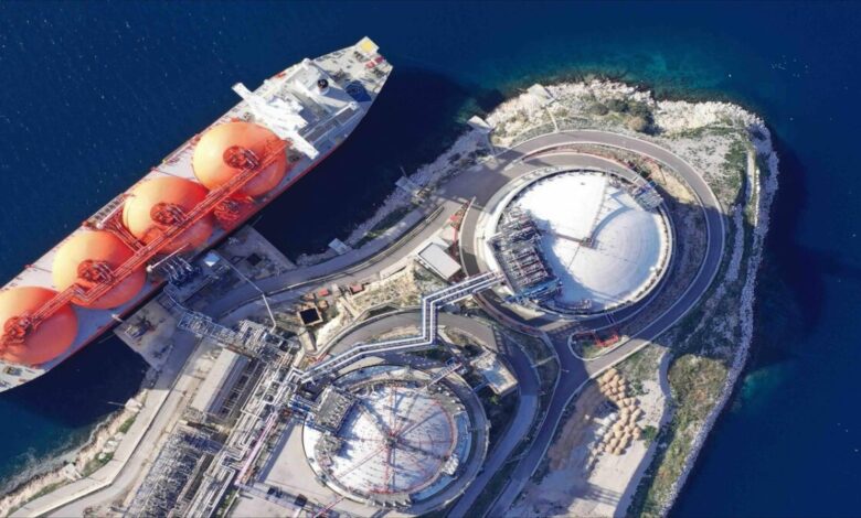 An advanced LNG carrier vessel on the open sea for global gas transportation.