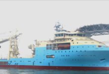 Maersk Supply Service's Stingray subsea support vessel on the ocean.