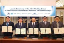 A large maritime vessel on the water, representing ammonia-fueled shipping.