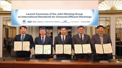 A large maritime vessel on the water, representing ammonia-fueled shipping.