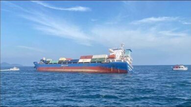 The Sealloyd Arc container ship sinking during a Thai Navy rescue operation.