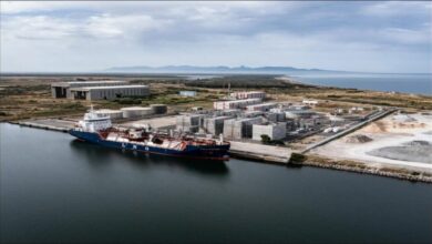 An Avenir LNG bunkering vessel navigates the ocean, showcasing sustainable maritime fuel infrastructure.
