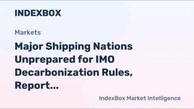 A large container ship moves across the ocean, laden with cargo containers.