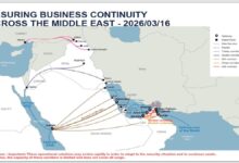 Map detailing shipping routes in the Middle East near the Strait of Hormuz.