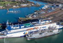Brittany Ferries LNG-fuelled vessel sailing on the ocean.