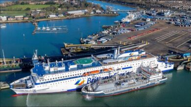 Brittany Ferries LNG-fuelled vessel sailing on the ocean.