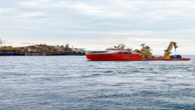 Illustration of complex subsea oil and gas turbomachinery and pipelines.