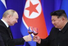 Putin and Kim Jong Un meeting, symbolizing North Korea-Russia cooperation.