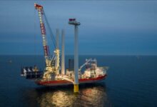 Cadeler's Wind Osprey offshore wind installation vessel at sea.