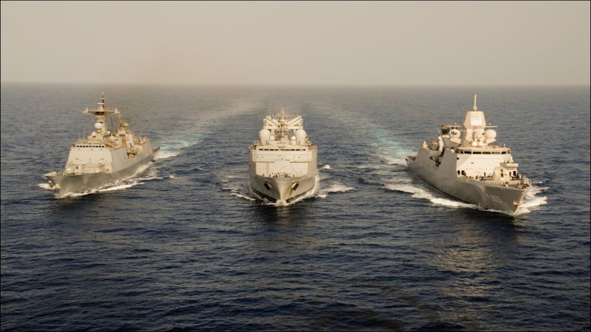 NATO and EU warships patrolling to counter piracy and protect strategic shipping.